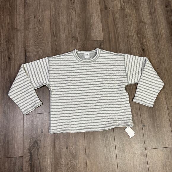 J.Crew Reversible Quilted Pullover Sweater WMNS M Heather Graphite Ivory Stripe - Picture 2 of 8